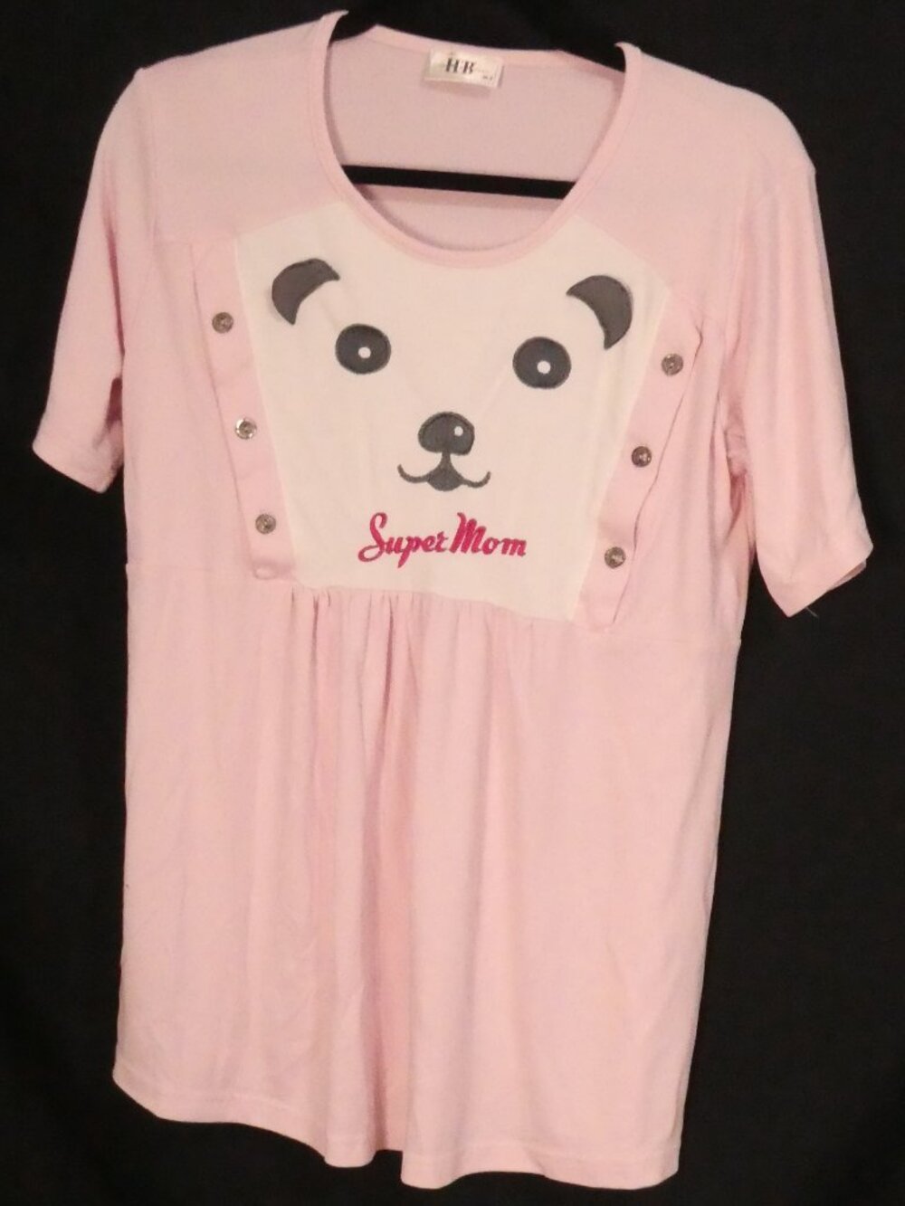 HALUK & BAYRAM Pink Panda "Super Mom" Maternity Nursing Top - P2P 19.5" measured